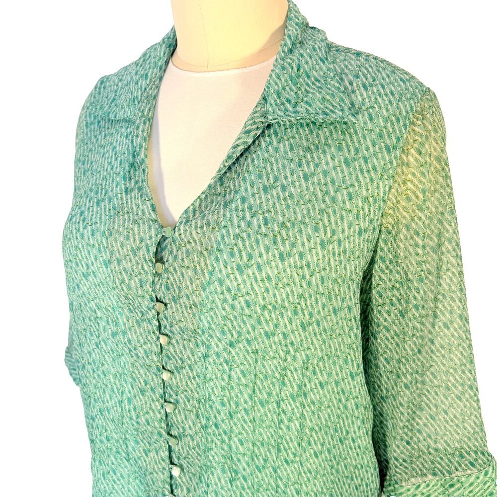 Avenue Blouse Womens 22/24 Soft Green Button Up Collared 3/4 Sleeve - Picture 7 of 12